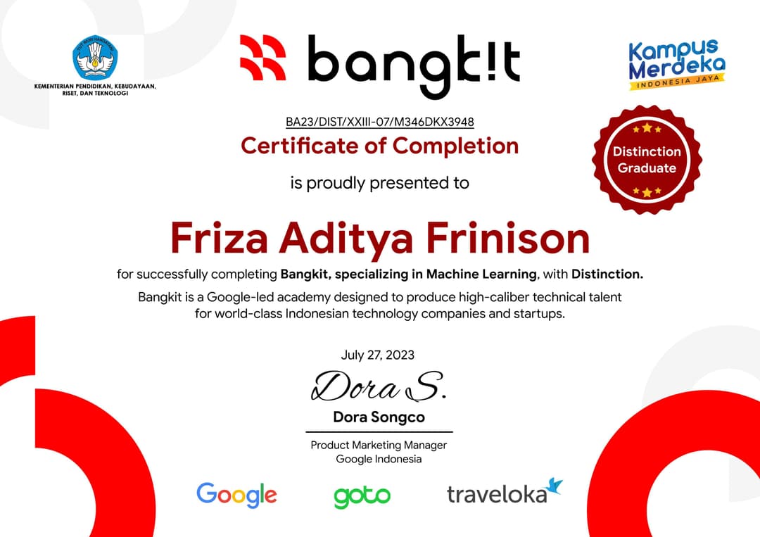 Bangkit Academy Graduate with Distinction