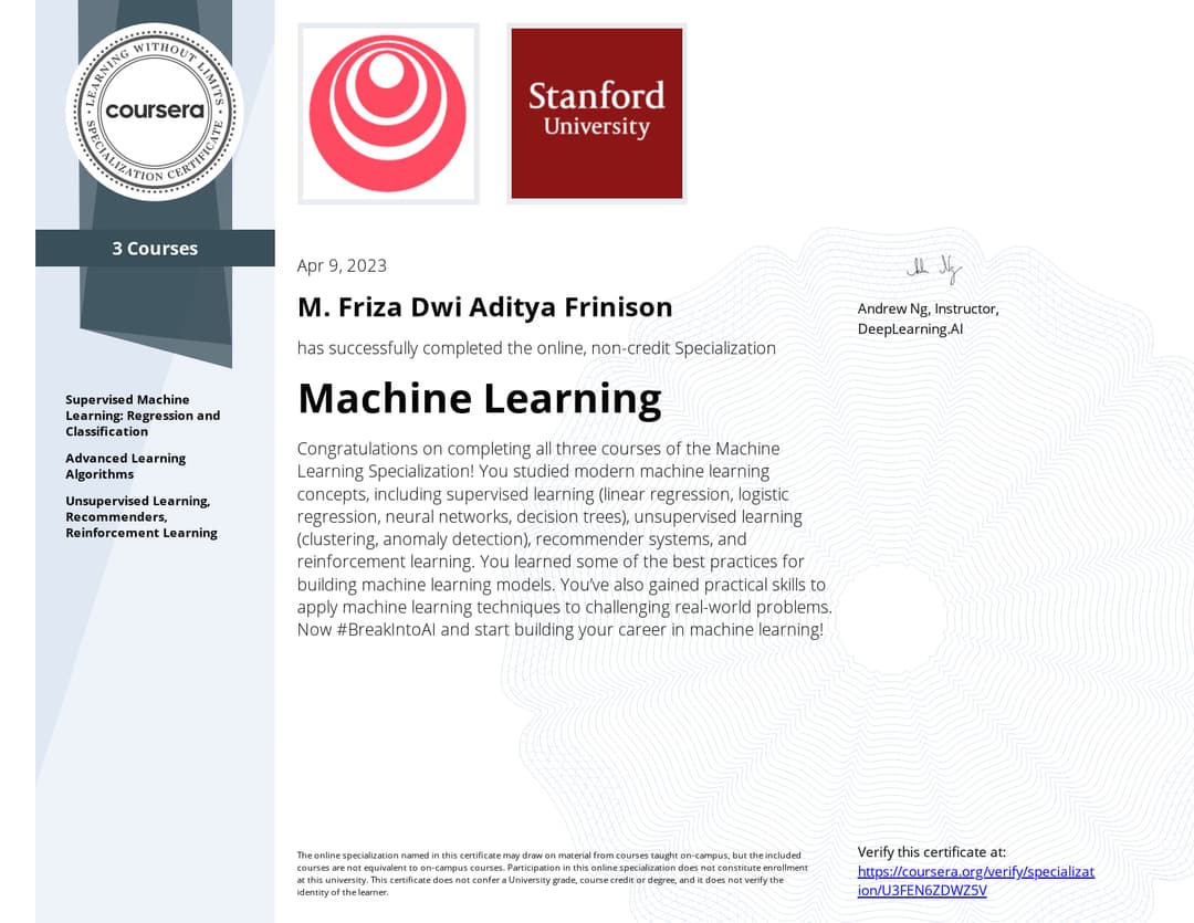  Stanford University: Machine Learning Specialization