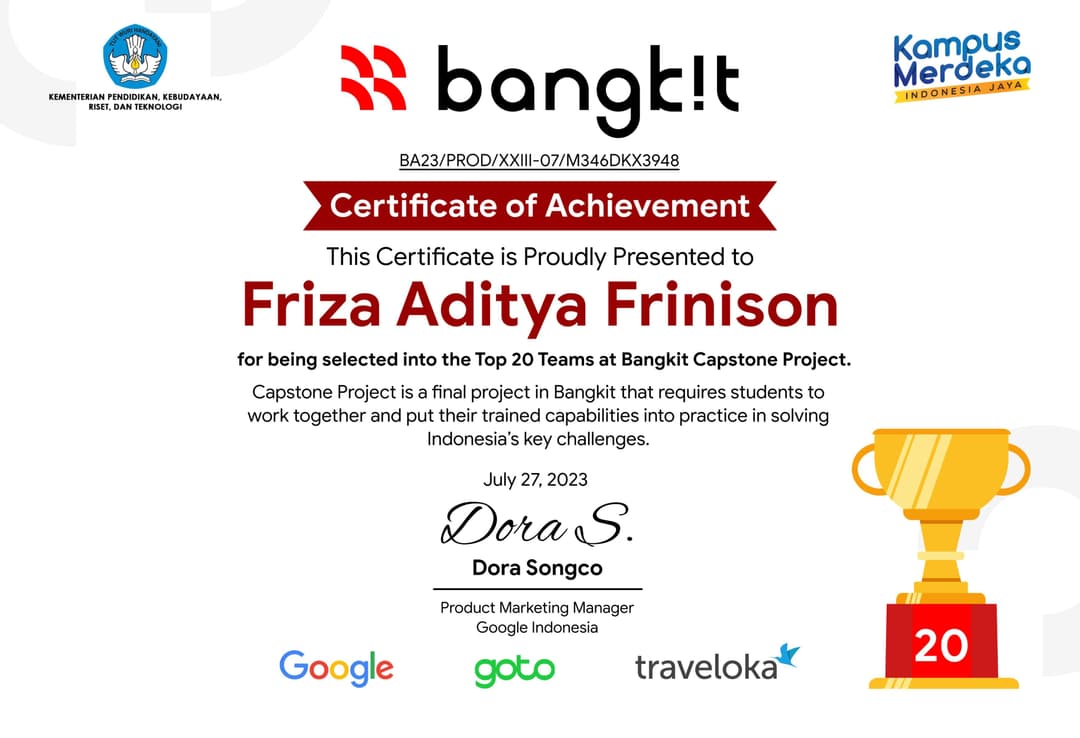 Bangkit Academy Top 20 Best Capstone Project